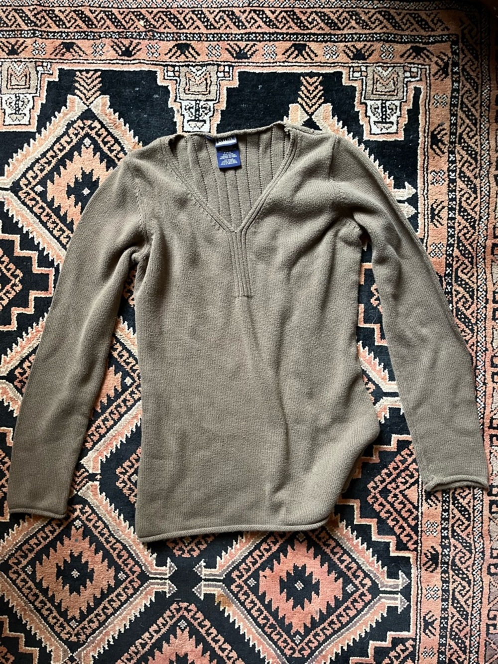 Brown Ribbed Knit Long Sleeve Top